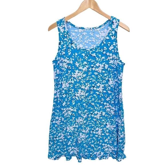 Draper James Sleeveless Tank Dress Ruffle Hem Blue White Floral Print size S / M - Picture 1 of 11
